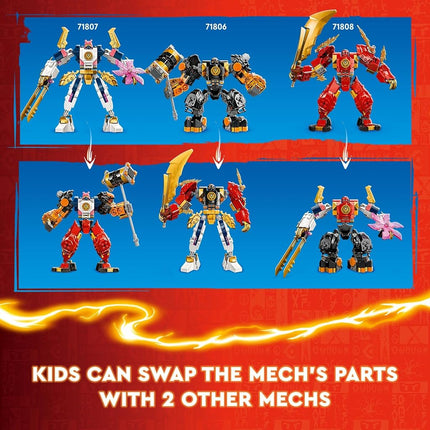 LEGO NINJAGO Sora’s Elemental Tech Mech Mini Ninja Toy, Customizable Figure, Adventure Toy Set for Kids with Sora Minifigure, Ninja Action Figure Gift for Boys and Girls Ages 7 and Up, 71807