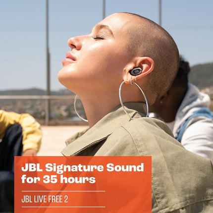 JBL Live Free 2: 35 Hours of Playtime, True Adaptive Noise Cancelling, Smart Ambient, and beamforming mics (Silver), Small