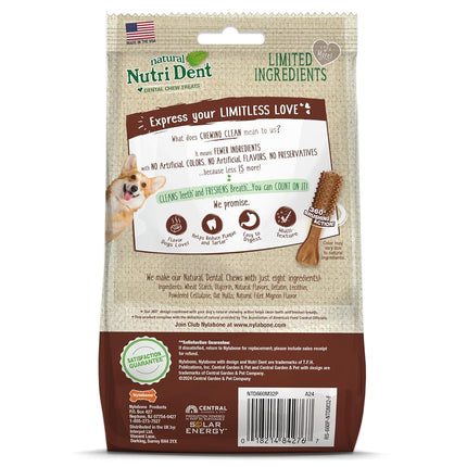 Nylabone Nutri Dent Dog Dental Chews - Natural Dog Teeth Cleaning & Breath Freshener - Dental Treats for Dogs - Filet Mignon Flavor, Mini (32 Count)