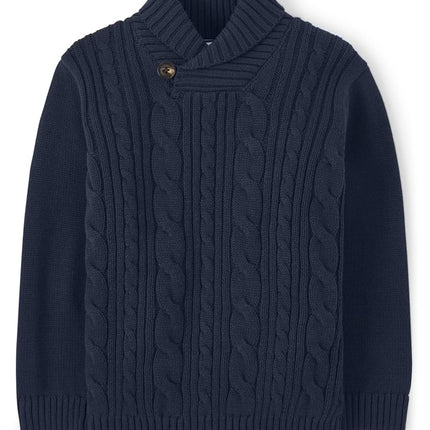 Gymboree Boys and Toddler Long Sleeve Cable Knit Shawl Sweater, Blue, 6