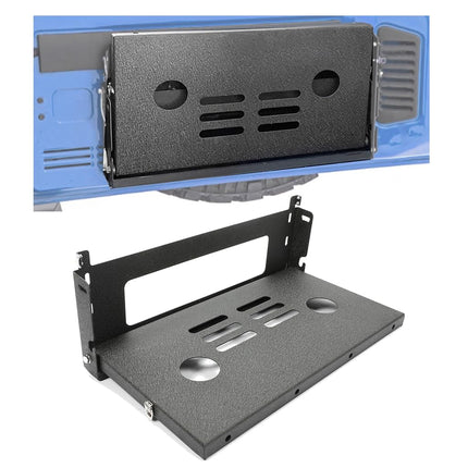 Mesa de portón trasero ALMULOO Estante plegable para puerta trasera compatible con Jeep Wrangler JK JKU 2007-2024, rejilla de almacenamiento para camping al aire libre, estante de carga