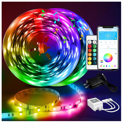 DAYBETTER Tiras de luces LED de 30 m (2 rollos de 15 m) con control inteligente mediante aplicación y control remoto, luces LED RGB 5050 para dormitorio, luces que cambian de color con sincronización de música para fiestas en habitaciones