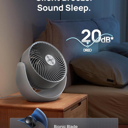 Dreo Desk Fan for Bedroom, 11 Inch Table Fans, 30ft Strong Airflow, 120° Vertical Manual, 3 Speeds, 28dB Quiet Air Circulator Fan，Grey