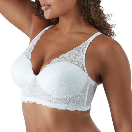 Maidenform Women's Wireless Bralette, Pure Comfort Lace Longline Bra, Convertible Bra for Women, White Bloom Lace, 36D