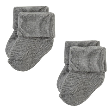 Hudson Baby Unisex Baby Cotton Rich Newborn and Terry Socks, Solid Gray White, 0-6 Months, Solid Gray White, 0-6 Months