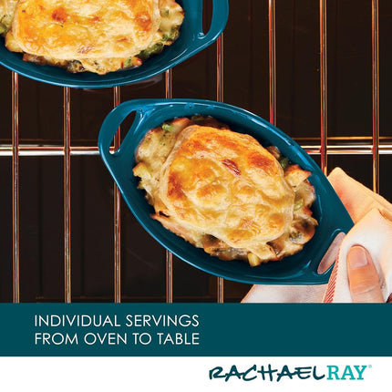 Rachael Ray Solid Glaze Ceramics Au Gratin Bakeware/Baker Set, Oval - 2 Piece, Teal