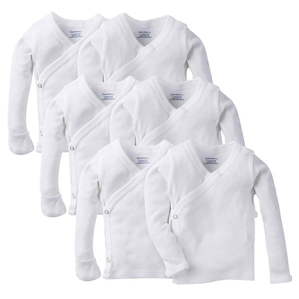 Gerber Baby Girls' 6-Pack Long-Sleeve Side-snap Mitten-Cuff Shirt, White, Newborn