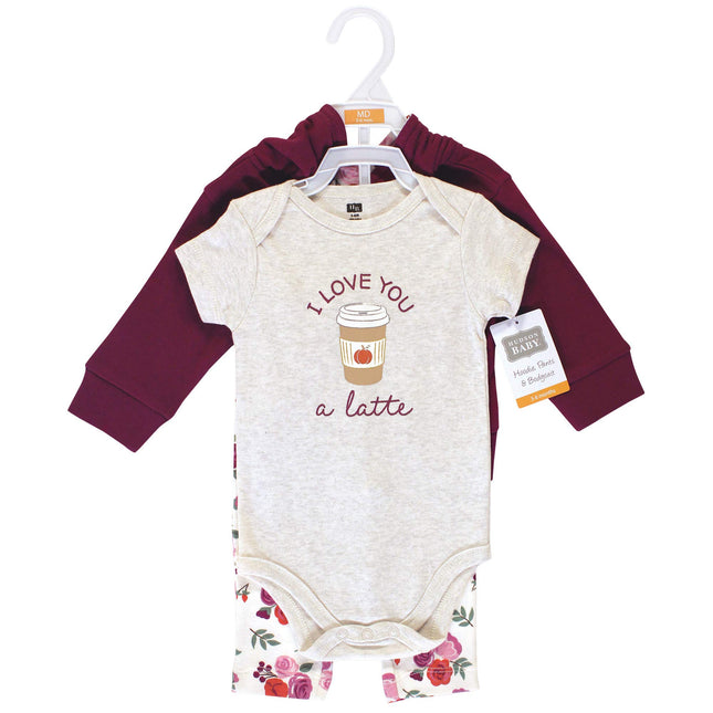 Hudson Baby Unisex Baby Cotton Hoodie, Bodysuit or Tee Top and Pant Set, Fall Floral Baby, 3-6 Months