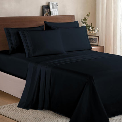 1500 Series Ultra Silky Soft Luxury 3 pc Sheet Set, Deep Pocket Up to 16" - Wrinkle Resistant - All Size and Colors, Twin Black
