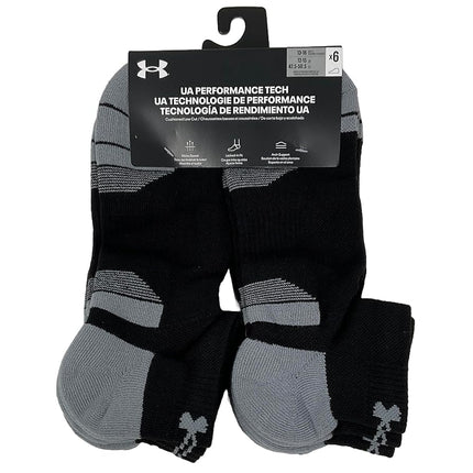 Under Armour Men's UA Performance Tech 6 Pack Cushioned Low Cut Socks, Black/Black/Black, M