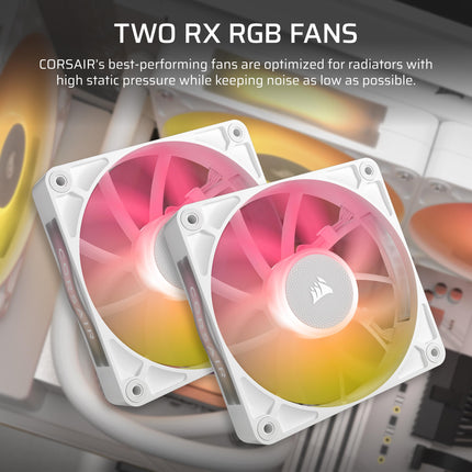 Corsair iCUE LINK TITAN 240 RX LCD Liquid CPU Cooler – 240mm AIO – Low-Noise – FlowDrive Cooling Engine – Intel LGA 1851/1700, AMD AM5/AM4 – 2x RX120 RGB Fans – iCUE LINK System Hub Included – White