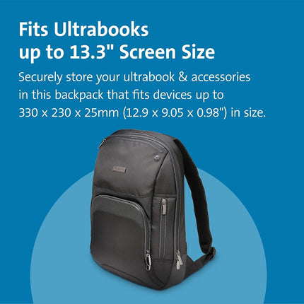 Kensington Ultrabook Backpack - TripleTrek 13.3" inch Laptop Rucksack for Men & Women, backpack with SnugFit Protection System to keep UltraBook, laptop or notebook safe (K62591EU), Black (Nero)