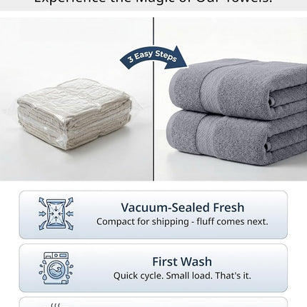 LANE LINEN - 6-100% Cotton Bath Towels Set, Extra Large Bath Towels, Hotel Towels, 2 Bath Towels, 2 Hand Towels for Bathroom, 2 Wash Cloths for Your Body, Grey