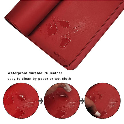 ZORESYN Large Conference Table Pads (200x90cm) - PU Leather Oversized Mouse pad Office Desk Mat - Nonslip Base and Waterproof Desktop Writing Pad Mouse Mat (Red)