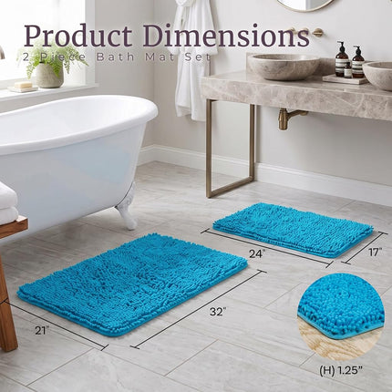 Bedford Home 2-Piece Memory Foam Shag Bath Mat, Blue