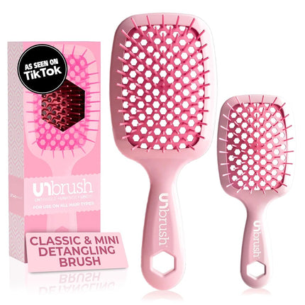 FHI HEAT UNbrush and UNbrush MINI Wet & Dry Vented Detangling Hair Brush, Peony Light Pink