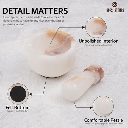 Marble Mortar and Pestle Set White Onyx 3 Inch Handmade Grinder Bowl for Kitchen Decor - Small Mortar and Pestle Set, Herb Grinder Spice Grinder, Pill Crusher