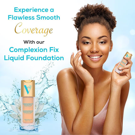Veil Cosmetics Complexion Fix Liquid Foundation – Buildable Coverage – Water-Resistant, Hypoallergenic, Oil-Free, Cruelty-Free & Vegan – Lightweight & Brightening – All Skin Types (5N Deep Neutral)