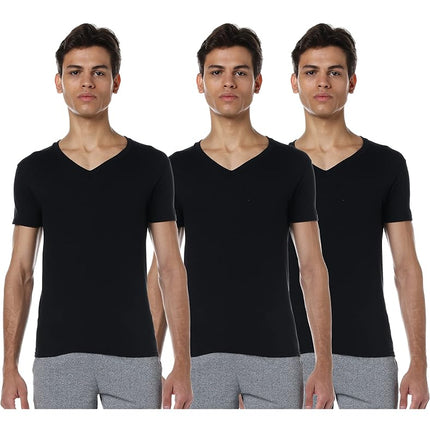 Hanes Men's 3 Pack Classics Black V-Neck Tee, Blac