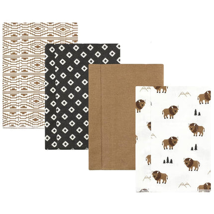 Hudson Baby Unisex Baby Cotton Flannel Burp Cloths, Wild Buffalo 4 Pack, One Size