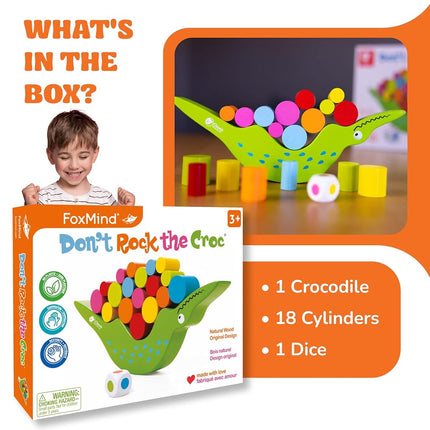 FoxMind Games : Don't Rock The Croc, Stacking and Balancing Building Blocks Kids Board Games for 3 Year Olds and up, Toddler Games, Gifts for 3 year Olds Boys and Girls