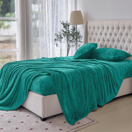 Elegant Comfort Luxuriously Soft 4-Piece Velvet Plush Flannel Sheet Set - Premium Quality - Cozy Warm, Anti-Static, Non Pilling Fuzzy Velvet Flannel Fleece Deep Pocket Sheet Set - Twin XL, Turquoise