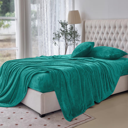 Elegant Comfort Luxuriously Soft 4-Piece Velvet Plush Flannel Sheet Set - Premium Quality - Cozy Warm, Anti-Static, Non Pilling Fuzzy Velvet Flannel Fleece Deep Pocket Sheet Set - Twin XL, Turquoise