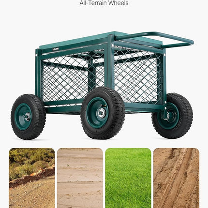 VEVOR Rolling Garden Cart with Seat, Metal Rolling Garden Work Seat with Wheels, Supports up to 181 kg, Heavy Duty Gardening Cart Scooter, Outdoor Wagon & Stool on Wheels for Lawn, Patio, Backyard
