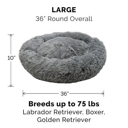 Furhaven Replacement Donut Dog Bed Cover Plush Long Faux Fur Calming Cuddler, Machine Washable - Gray, Large