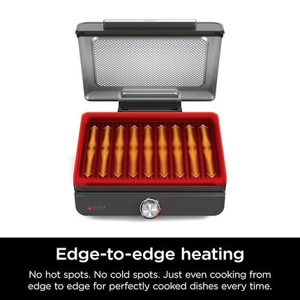 Ninja GR101 Sizzle Smokeless Indoor Grill & Griddle, 14'' Interchangeable Nonstick Plates, Dishwasher-Safe Removable Mesh Lid, 500F Max Heat, Even Edge-to-Edge Cooking, Grey/Silver