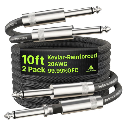 Guitar Cable 10 ft 2 Pack, Nylon Braided Anti-Kink