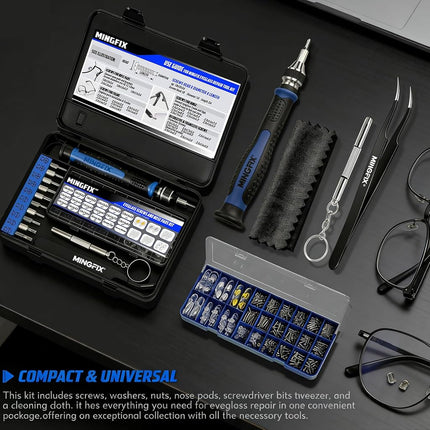 Eyeglass Sunglass Repair Kit,MINGFIX Magnetic Eye Glasses Repairing Tool Kit with Assorted Screws,Nose Pads,Small Screwdriver Bit Set & Tweezer with Mini Travel Case for Glasses,Sunglasses and Others