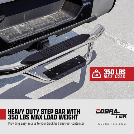 Cobra-Tek Marchepied d'attelage poli haut de gamme à rabattre, compatible avec les récepteurs d'attelage de classe III et de classe IV de 2 pouces, avec goupille d'attelage et stabilisateur d'attelage