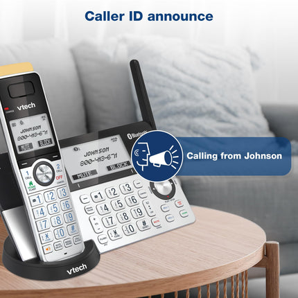Teléfono inalámbrico VTech IS8151 DECT 6.0 de super largo alcance para el hogar con contestador automático, alcance de 2300 pies, bloqueo de llamadas, Bluetooth, conector para auriculares, batería de respaldo, intercomunicador, ampliable a 12 auriculares