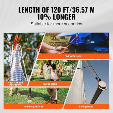 VEVOR Double Braided Polyester Rope, 1/2 Inch x 120 Feet 48 Strands 3600 kg Breaking Strength Outdoor Climbing Rope Tree Care Rope for Rock Hiking, Camping, Swing, Rappelling, Rescue