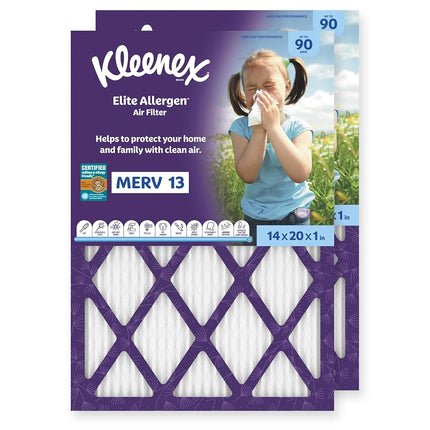 Kleenex Elite Allergen Air Filter 14x20x1 Inches - 13 MERV RATING (2-Pack)