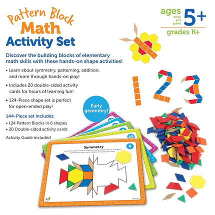 Learning Resources Pattern Block Maths Activity Set, Maths Games for Kids, Educational Games, Preschool Maths, Montessori, 144 Pieces, Age 5+