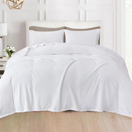 Elegant Comfort Luxuriously Soft 4-Piece Velvet Plush Flannel Sheet Set - Premium Quality - Cozy Warm, Anti-Static, Non Pilling Fuzzy Velvet Flannel Fleece Deep Pocket Sheet Set - Twin XL, White