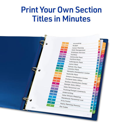 Avery A-Z Tab Dividers for 3 Ring Binders, Customizable Table of Contents, Multicolor Tabs, 6 Sets (11832)