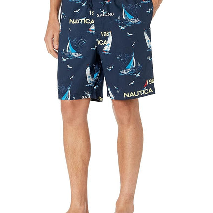 Nautica Men's Soft Woven 100% Cotton Elastic Waistband Sleep Pajama Shorts - Blue - Large