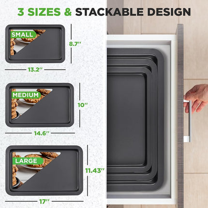 NutriChef 3-Piece Nonstick Cookie Sheet Baking Pans, Black