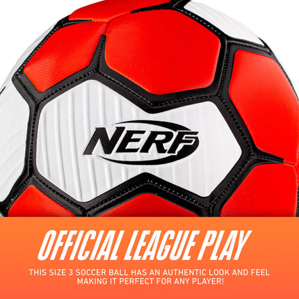 Nerf Proshot Kids Soccer Ball - Size 3 Indoor + Outdoor Youth Soccer Ball + Air Pump Set - Official Size 3 Soft Cover Boys + Girls Soccer Ball - Pump + Inflation Needle Included - Red/White
