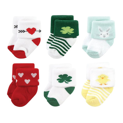 Hudson Baby Baby Girls' Holiday Newborn Terry Socks, Valentine Easter, 6-12 Months