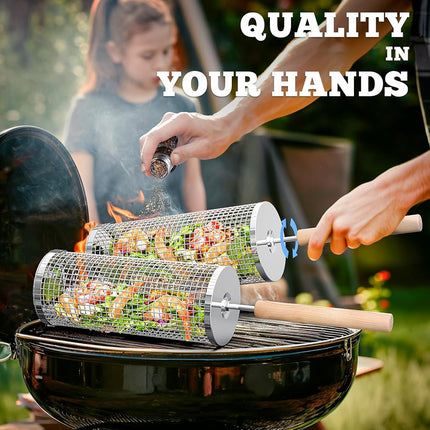 Rolling Grill Basket, BBQ Accessories Tools, Outdoor Camping, Gifts for Men