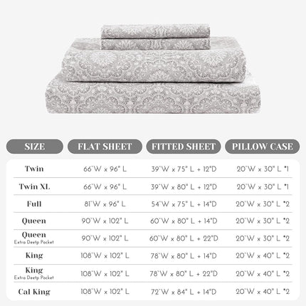 Comfort Spaces 100% Cotton Sheets Twin Size, Breathable, Naturally Cool Cotton Sheets, Cotton Bed Sheets with 12" Elastic Pocket Fits up to 14" Mattress, All Seasons Sheet Set, Bow Black/Taupe 3 Piece