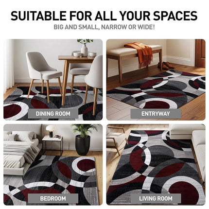 Rugshop Contemporary Abstract Circles Perfect for high Traffic Areas of Your Living Room,Bedroom,Home Office,Kitchen Easy Cleaning Runner Rug 2' x 10' Red