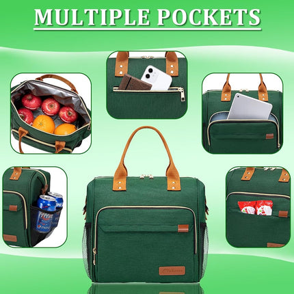 TuErCao Insulated Lunch Bag Lunch Box for Women Men for Work Travel Leakproof Portable Soft Cooler for Beach Picnic, Green