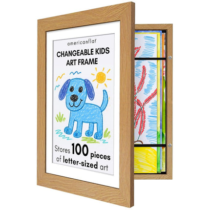 Americanflat Kids Artwork Display Frame Changeable (Dark Oak) - Magnetic Door Holds 100 Art Pieces - A4 Size Display with Mount or 10x12.5 Without Mount - My Mini Masterpiece