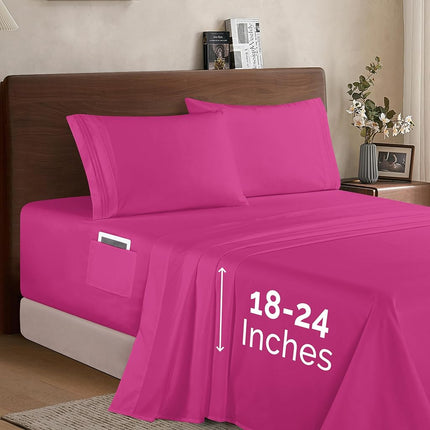 Elegant Comfort Luxury 1500 Premium Hotel Quality Microfiber 4-Piece Sheet Set - Soft, All Around Elastic 18-24 Inches Deep Fitted Sheet - Extra Deep Pocket Sheets, Twin/Twin XL, Hot Pink