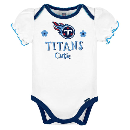 Gerber NFL Tennessee Titans 3 Pack Short Sleeve Bodysuit, Blue/White/Pink Tennessee Titans, 18 Months